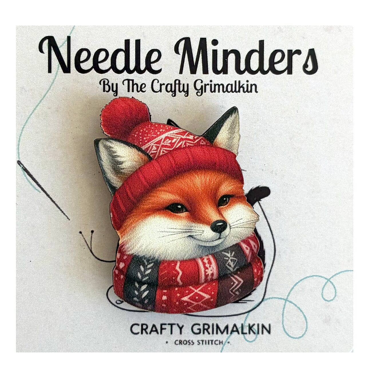 Nordic Winter Fox Wooden Needle Minder Accessories The Crafty Grimalkin  - 1