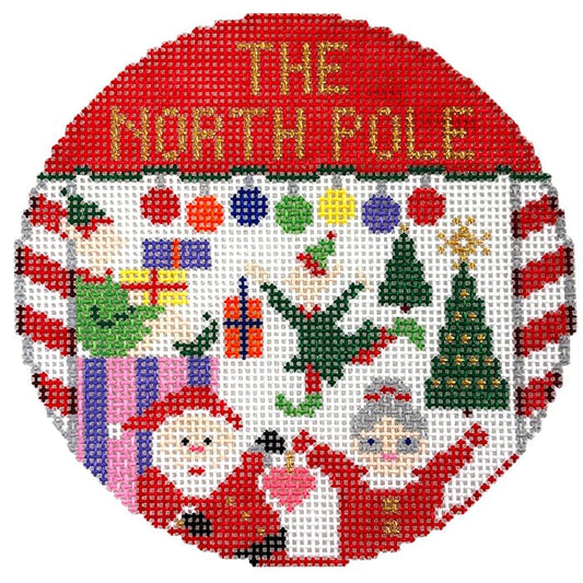 North Pole 4.25" Ornament Painted Canvas Doolittle Stitchery 