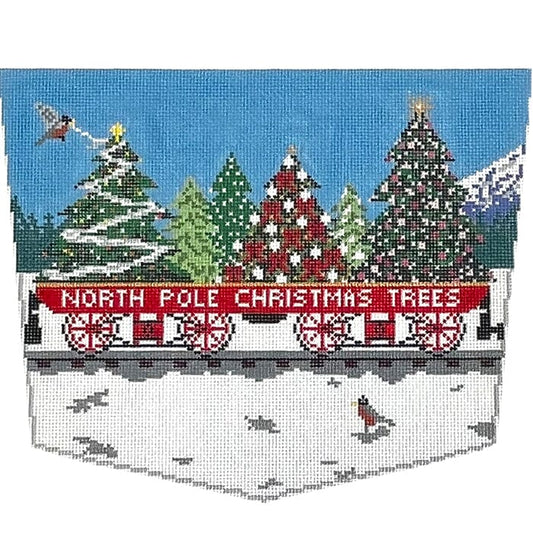 North Pole Christmas Tree Stocking Cuff Painted Canvas Ann Kaye Studio 