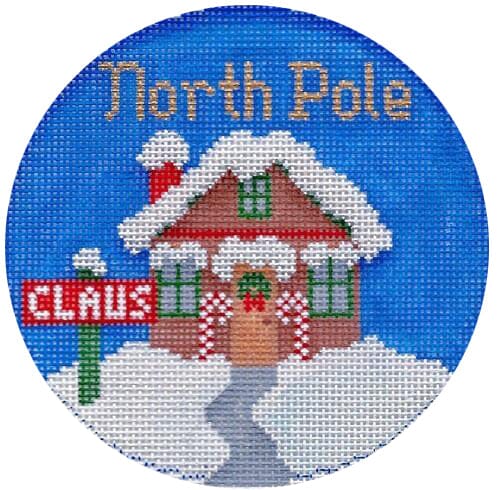 North Pole Claus House Ornament Painted Canvas Silver Needle 