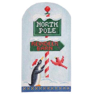 North Pole   Penguin & Sign Painted Canvas Kirk & Bradley 

