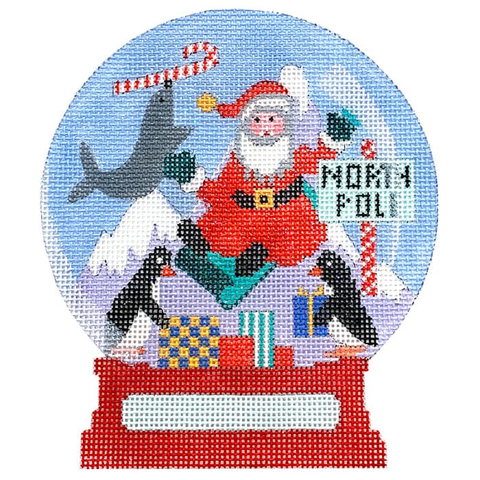 North Pole Snow Globe Painted Canvas Vallerie Needlepoint Gallery 