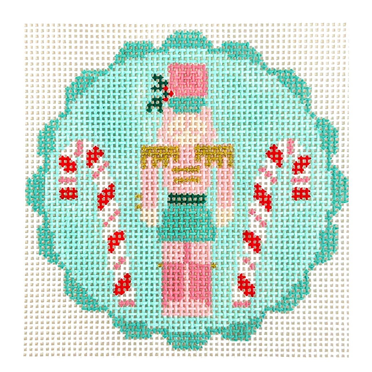 Nutcracker with Candy Canes Round Painted Canvas Walker's Needlepoint  - 1