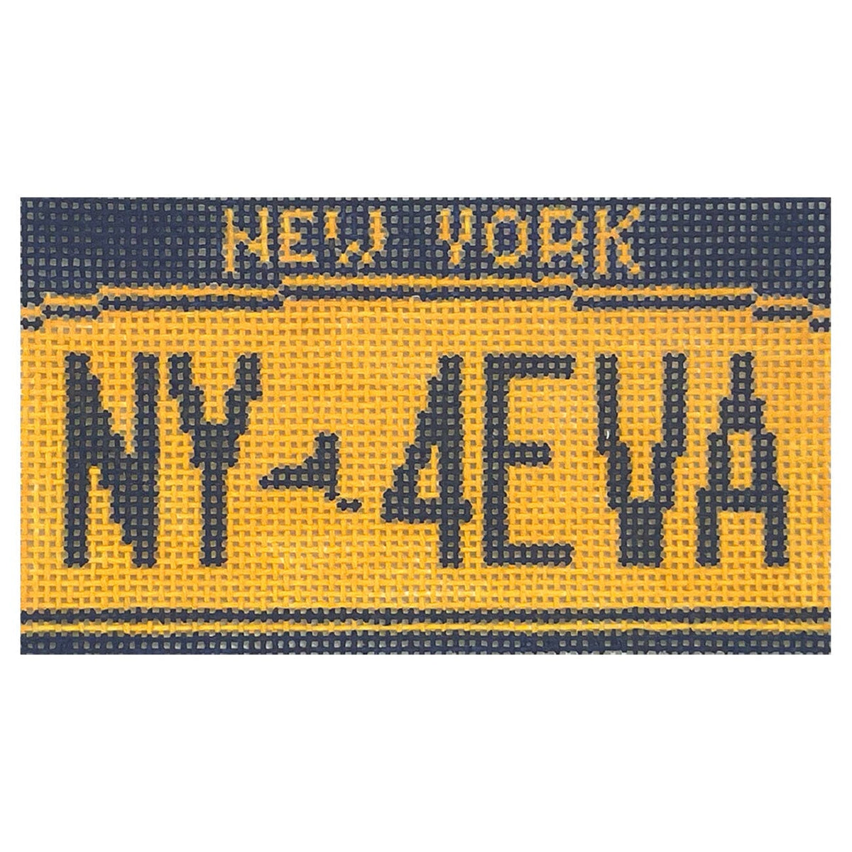 NY 4EVA License Plate Painted Canvas Dogwood Needlepoint  - 1