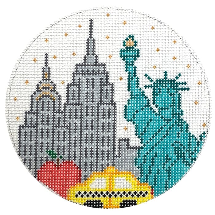 NYC Sights Round Painted Canvas Coco Frank Studio 
