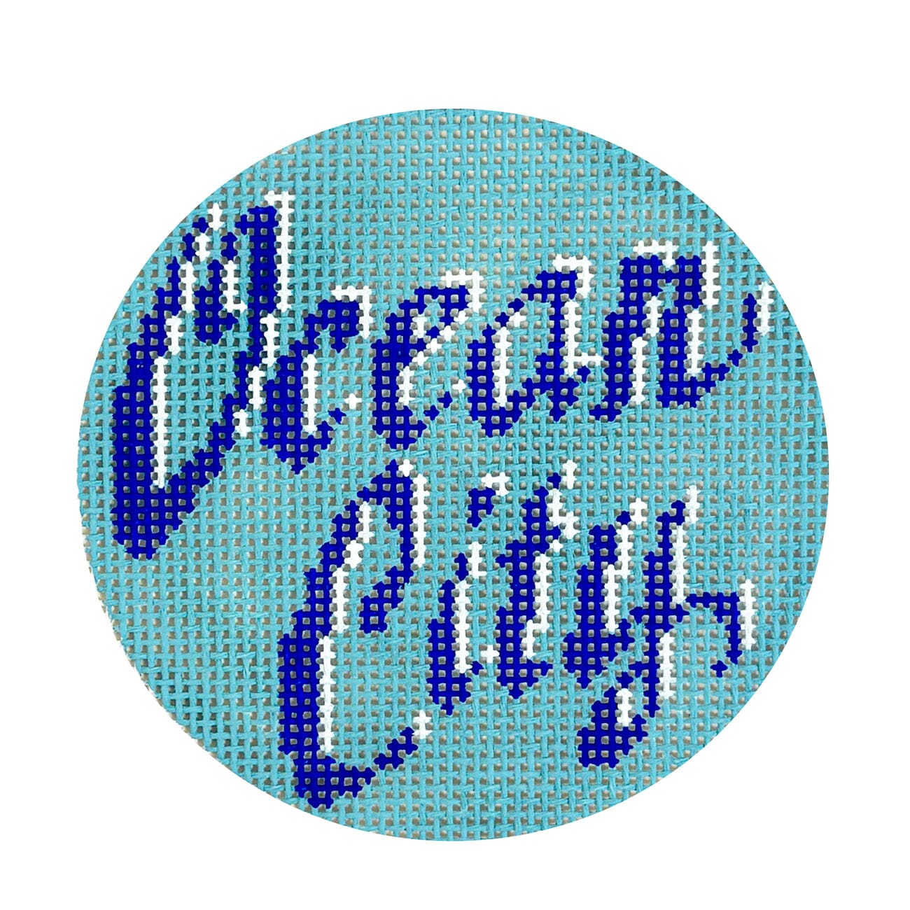 Ocean City Round   Navy on Blue Painted Canvas The Plum Stitchery  - 1