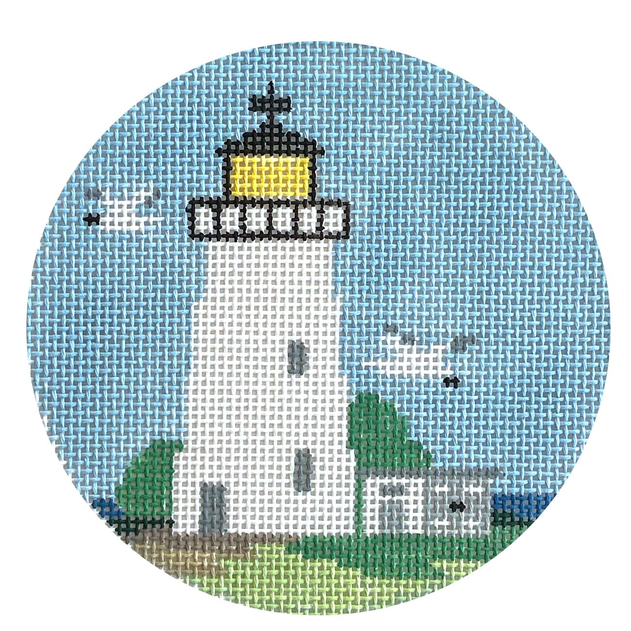 Ocracoke Lighthouse Round Painted Canvas Kathy Schenkel Designs 
