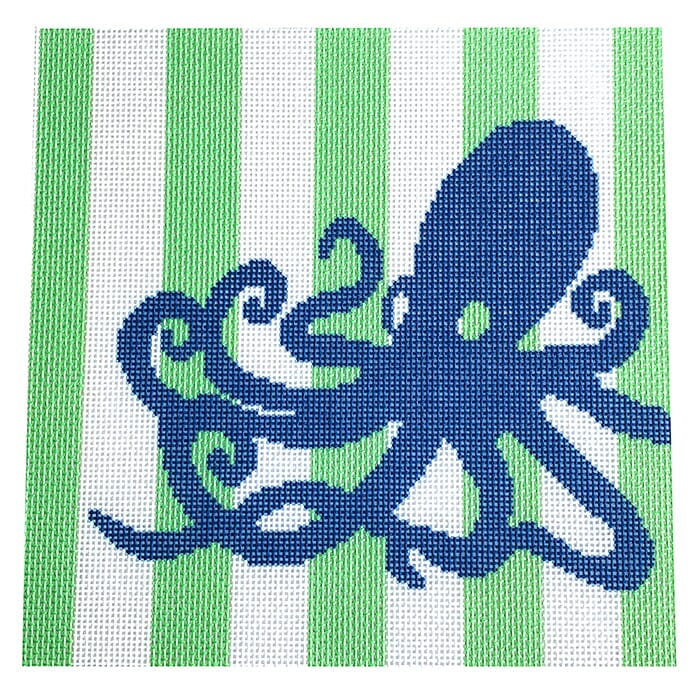 Octopus Stencil/Lime Printed Canvas Two Sisters Needlepoint 
