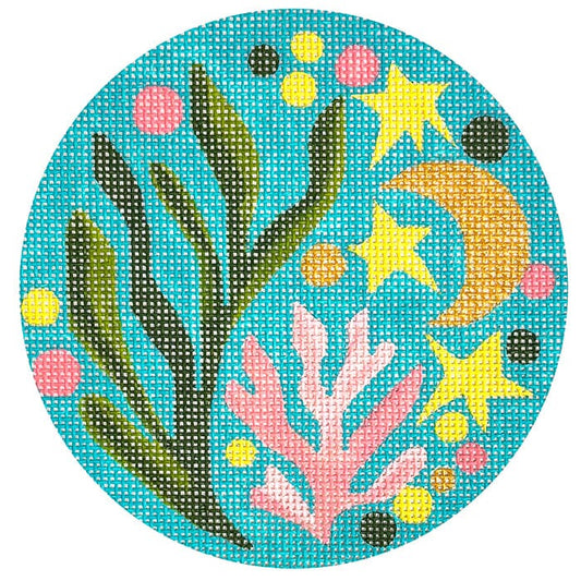 Ode to Matisse Round Atlantic Blue Canvas 