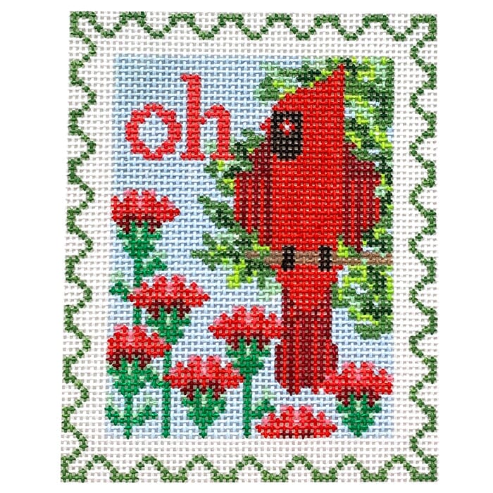 Ohio State Bird & Flower Stamp Painted Canvas Wipstitch Needleworks 