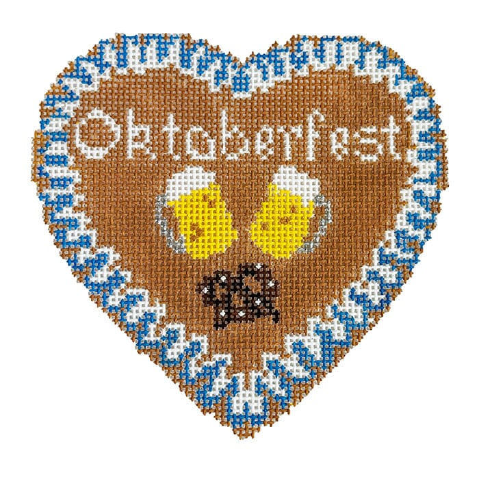 Oktoberfest Gingerbread Heart Painted Canvas Blue Ridge Stitchery 