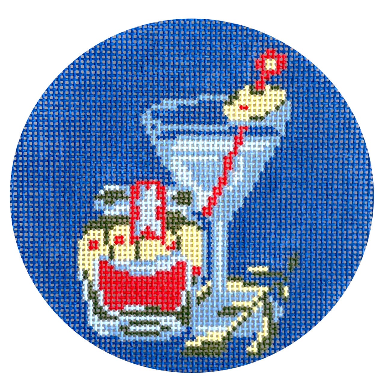 Olive Jar Martini Round Painted Canvas Morgan Julia Designs  - 1