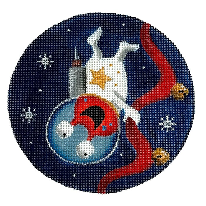 ON Red Alien Round Painted Canvas Rebecca Wood Designs 
