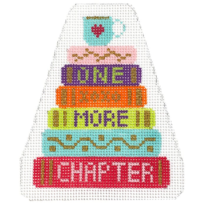 One More Chapter Book Stack Painted Canvas Stitch Rock Designs  - 1