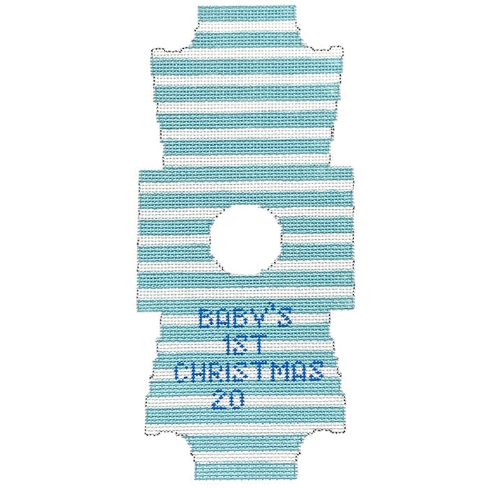 Onesie Baby Blue Ornament Painted Canvas Kimberly Ann Needlepoint 