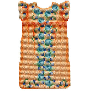 Orange/Aqua Embroidered Mini Shift Printed Canvas Two Sisters Needlepoint 
