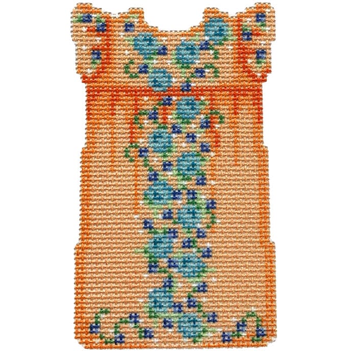 Orange/Aqua Embroidered Mini Shift Printed Canvas Two Sisters Needlepoint 
