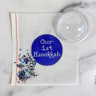 Our 1st Hanukkah Ornament with Clear Dome & Confetti Painted Canvas Kate Dickerson Needlepoint Collections 
