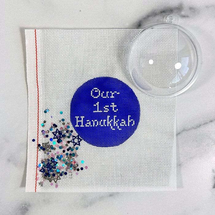 Our 1st Hanukkah Ornament with Clear Dome & Confetti Painted Canvas Kate Dickerson Needlepoint Collections 
