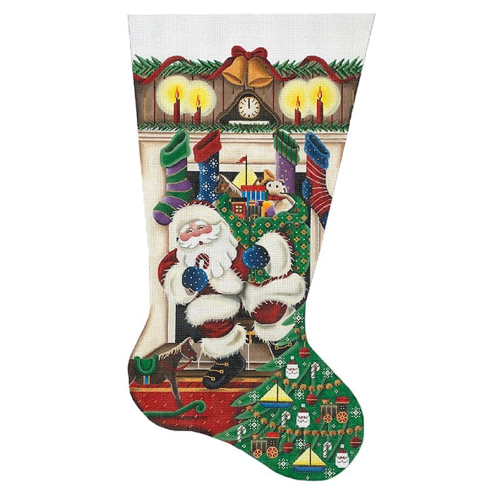 Out of the Fireplace Boys Toys Stocking on 18 TTR Painted Canvas Rebecca Wood Designs 