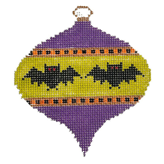 Oval Bauble with Bats on Purple & Lime Painted Canvas Kristine Kingston 