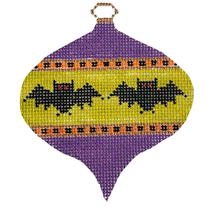 Oval Bauble with Bats on Purple & Lime Painted Canvas Kristine Kingston 