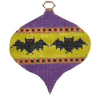 Oval Bauble with Bats on Purple & Lime Painted Canvas Kristine Kingston 
