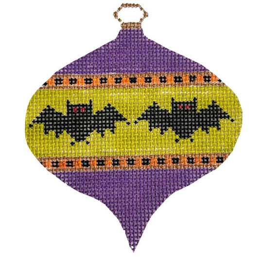 Oval Bauble with Bats on Purple & Lime Painted Canvas Kristine Kingston 