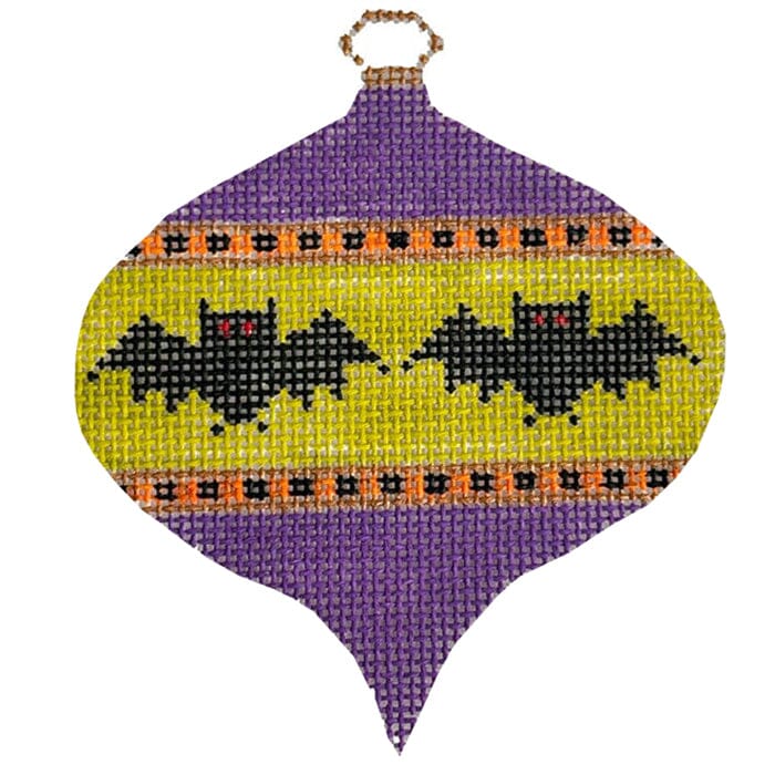Oval Bauble with Bats on Purple & Lime Painted Canvas Kristine Kingston 
