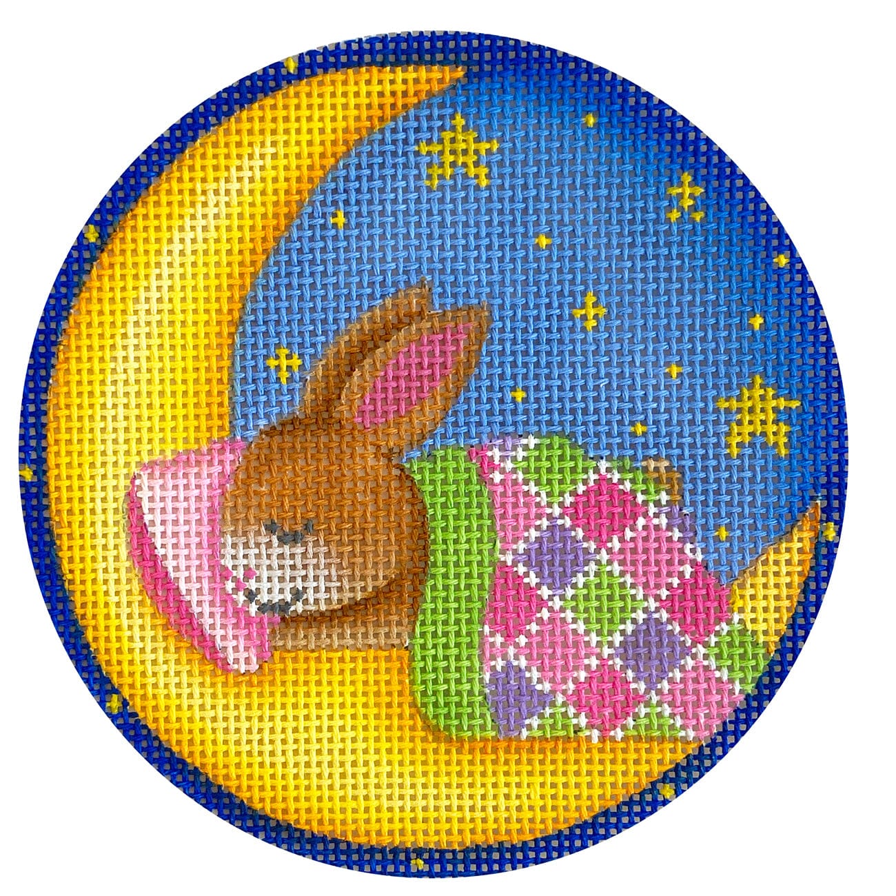 Over the Moon Bunny, Pink Round Printed Canvas Pepperberry Designs 
