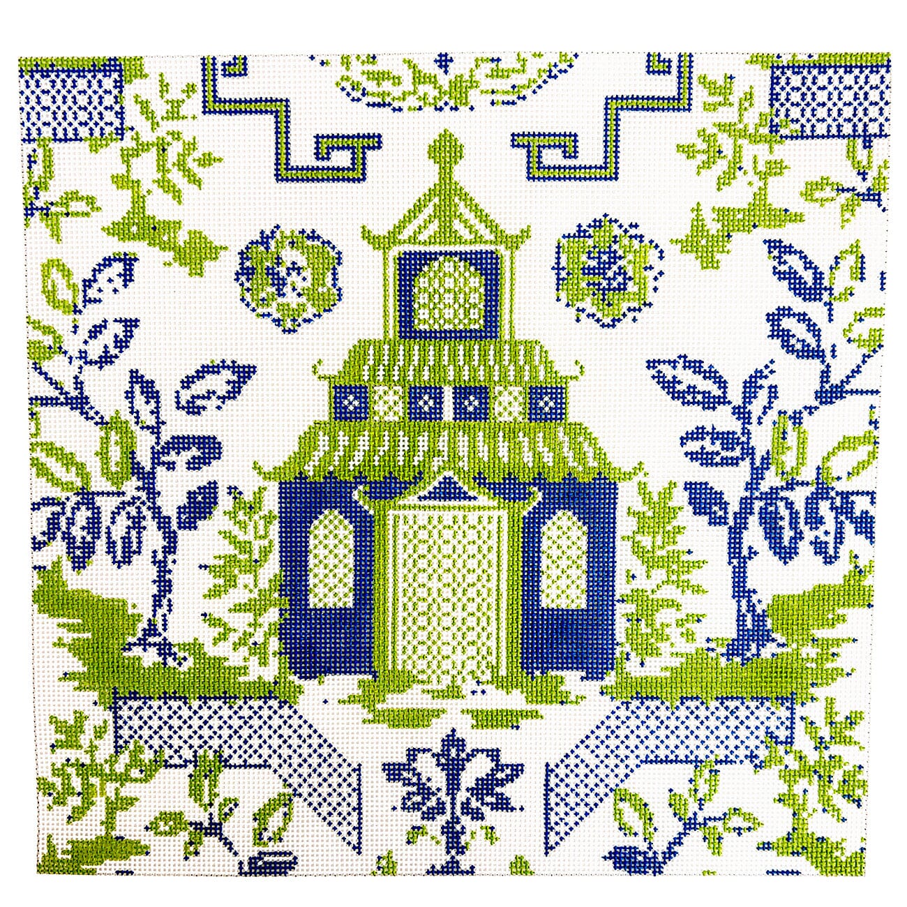 Pagoda Blue & Green 12x12 Painted Canvas Blue Waters Needlepoint  - 1