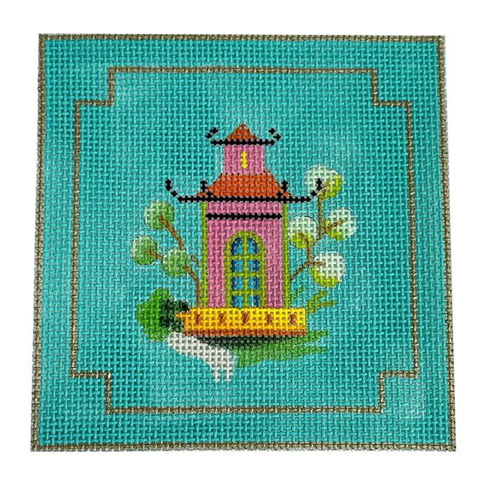 Pagoda Coaster on Blue Painted Canvas Colors of Praise  - 1