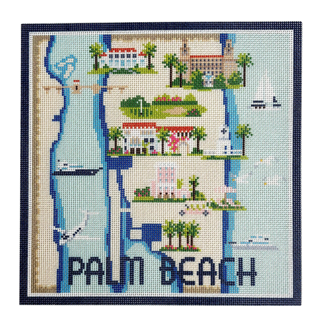 Palm Beach Map on 18 with Stitch Guide Printed Canvas Needlepoint To Go  - 3