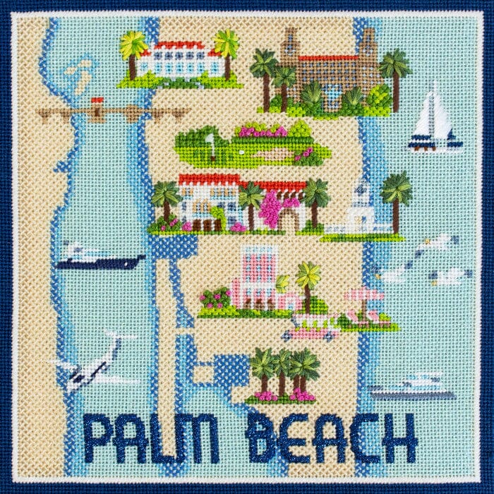 Palm Beach Map on 18 with Stitch Guide Printed Canvas Needlepoint.Com 