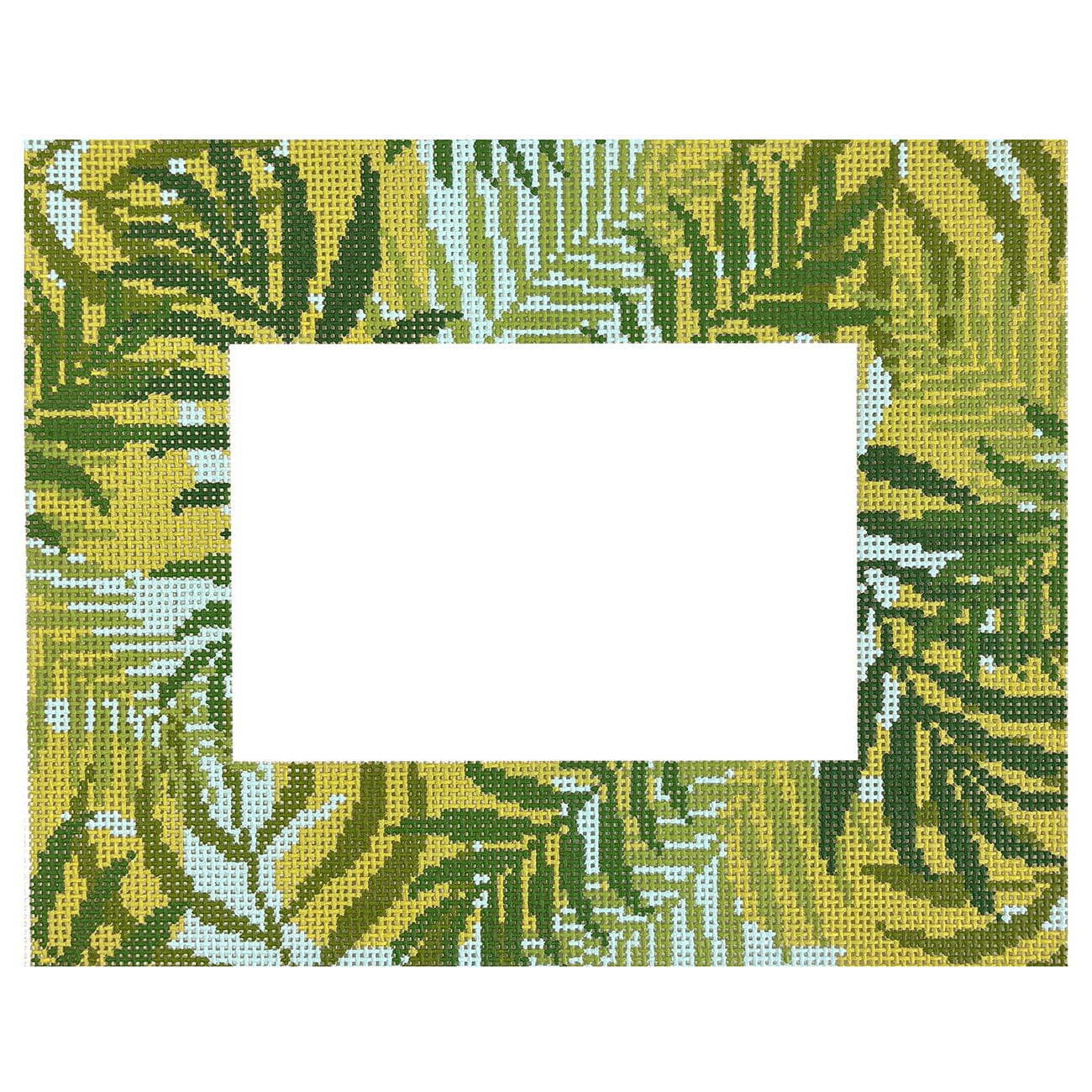 Palm Leaves Frame Painted Canvas Atlantic Blue Canvas  - 1