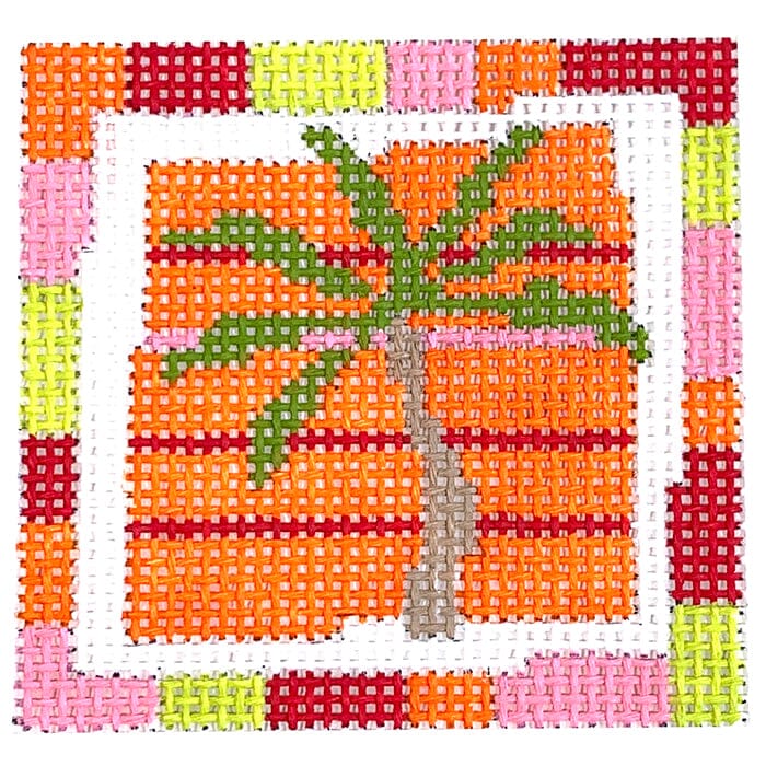 Palm Tree Orange Stripe Small Square Painted Canvas Pippin  - 1