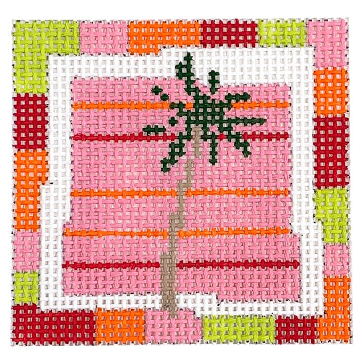 Palm Tree Pink Stripe Small Square Painted Canvas Pippin 
