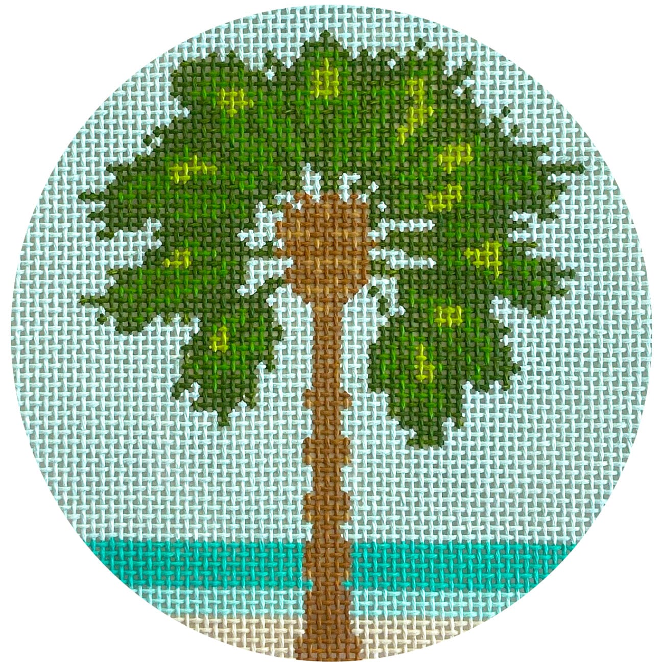 Palm Tree Round Painted Canvas Lucky Lotus Needlepoint  - 1