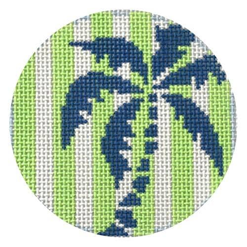Palm Tree Stencil Round 3" Printed Canvas Two Sisters Needlepoint 