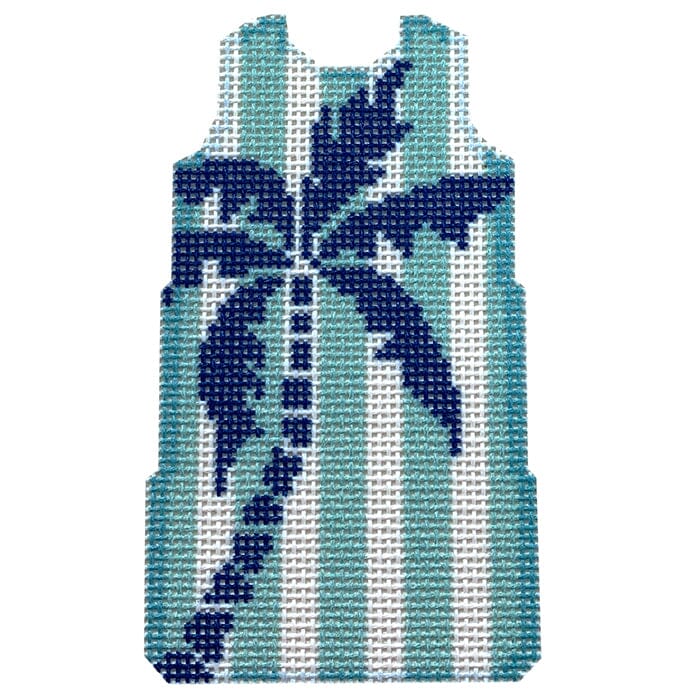 Palm Tree/Aqua Mini Shift Printed Canvas Two Sisters Needlepoint 
