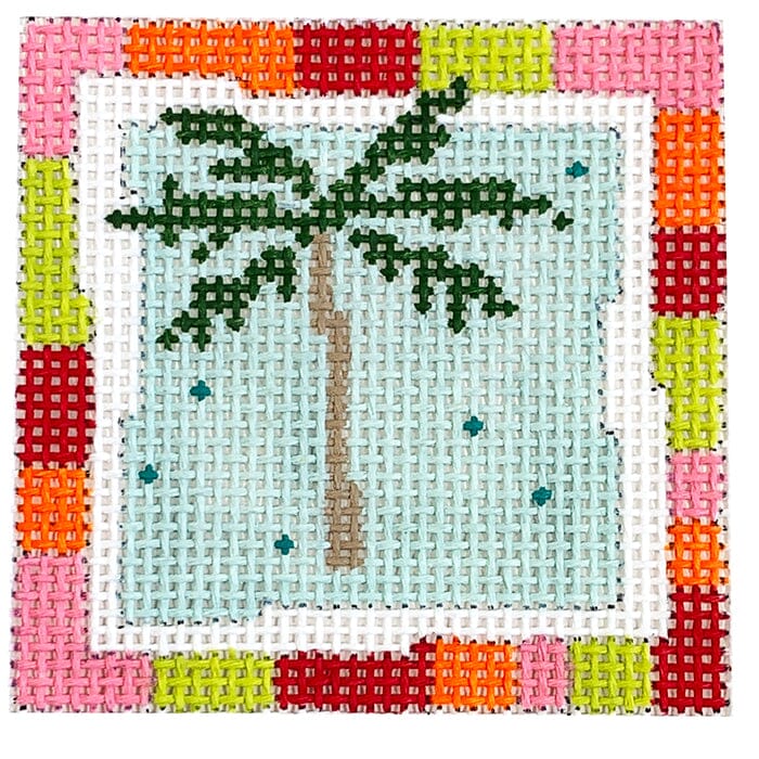 Palm Trees Blue Small Square Painted Canvas Pippin  - 1