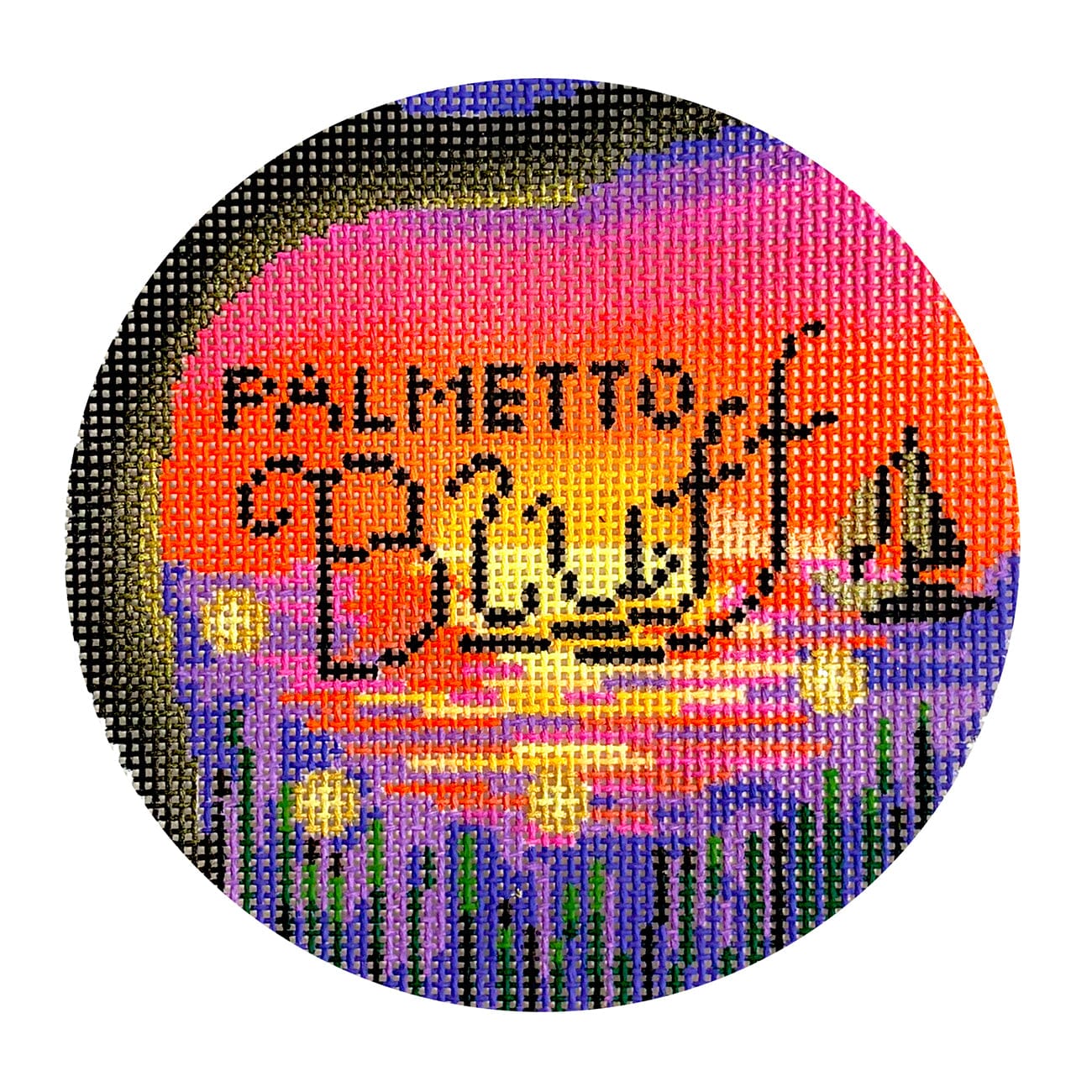 Palmetto Bluff Round Painted Canvas Blue Waters Needlepoint  - 1