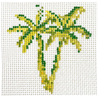 Palms Pair 4x4 Painted Canvas Blue Waters Needlepoint 

