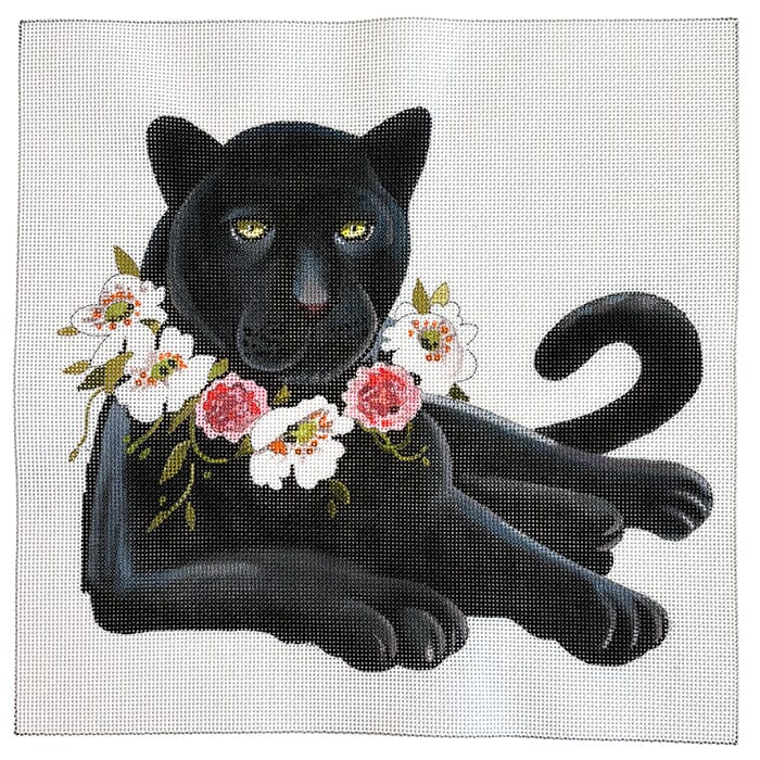 Panther with Floral Collar Painted Canvas Colors of Praise 