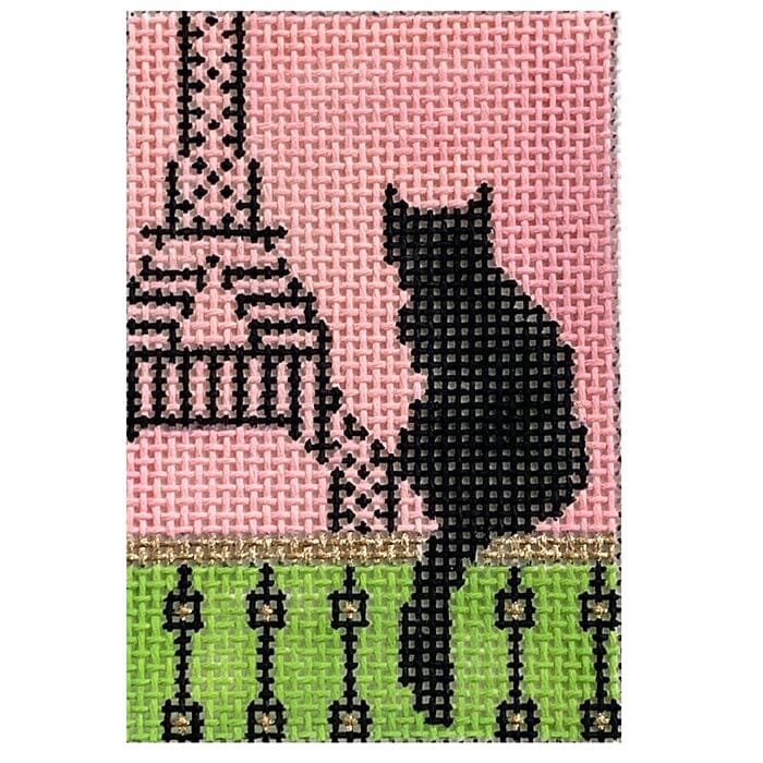 Paris Cat 2x3 Luggage Tag Painted Canvas Eye Candy Needleart  - 1