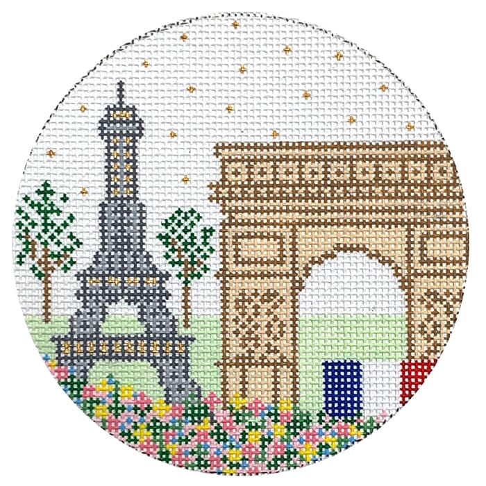 Paris Sights Round Painted Canvas Coco Frank Studio  - 1
