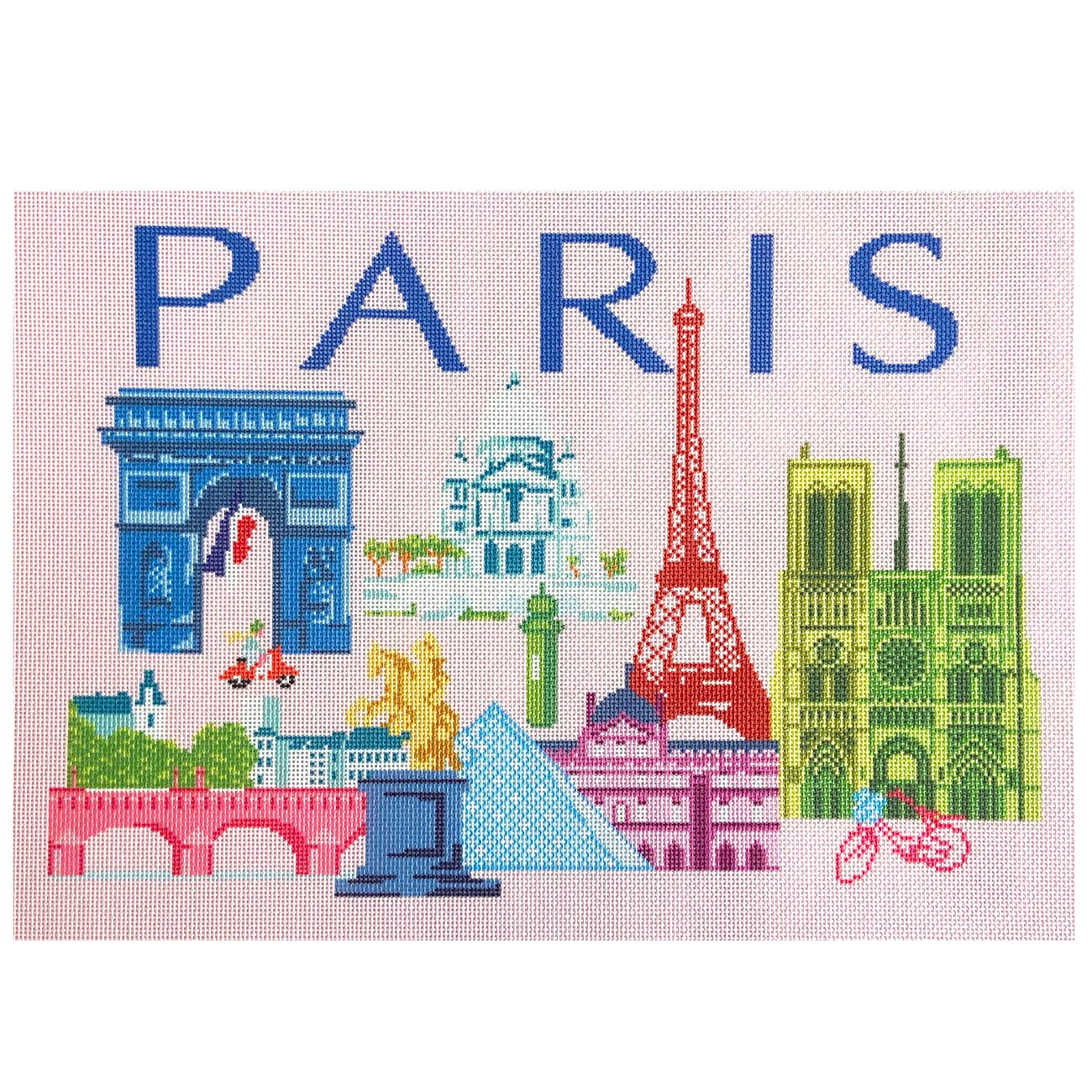Paris Travel Pillow Canvas Printed Canvas Needlepoint To Go  - 1
