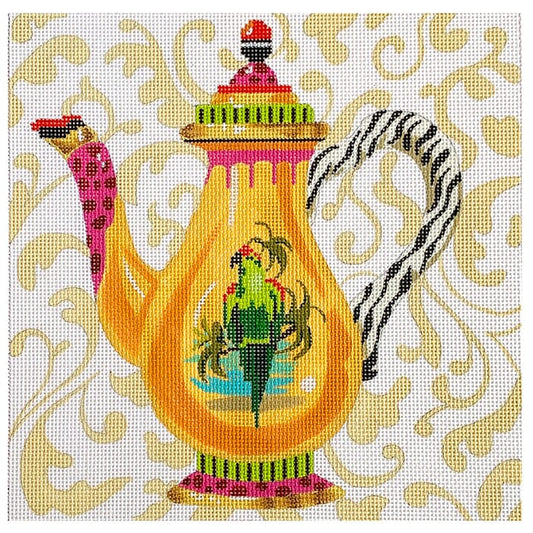 Parrot Teapot with Zebra Handle Painted Canvas Colors of Praise 