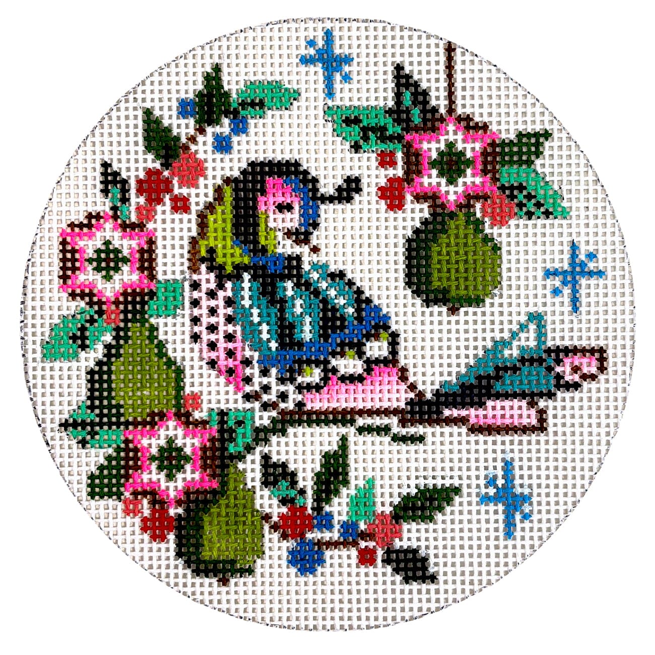 Partridge and Pears Round Painted Canvas Alice Peterson Company  - 1