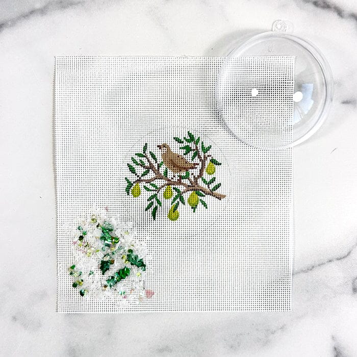 Partridge in Pear Tree Ornament with Clear Dome & Confetti Painted Canvas Kate Dickerson Needlepoint Collections  - 1